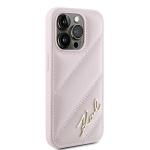 Carcasa Karl Lagerfeld Diagonal Quilted Script compatibila cu iPhone 15 Pro Max, Roz 5 - lerato.ro