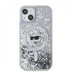 Carcasa Karl Lagerfeld Liquid Glitter Choupette Head, Ring MagSafe, compatibila cu iPhone 13, Transparent