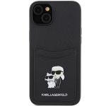 Carcasa Karl Lagerfeld Saffiano Cardslot Karl & Choupette Metal Pin compatibila cu iPhone 15, Negru 2 - lerato.ro
