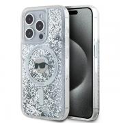 Carcasa Karl Lagerfeld Liquid Glitter Karl Head, Ring MagSafe, compatibila cu iPhone 15 Pro Max, Transparent
