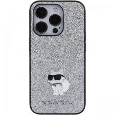 Carcasa Karl Lagerfeld Glitter Choupette Logo Metal Pin Case compatibila cu iPhone 15 Pro Max, Argintiu