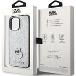 Carcasa Karl Lagerfeld Glitter Choupette Logo Metal Pin Case compatibila cu iPhone 15 Pro Max, Argintiu 9 - lerato.ro