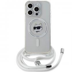 Carcasa Karl Lagerfeld IML Choupette Head & Cord, Ring MagSafe compatibila cu iPhone 15 Pro Max, Transparent