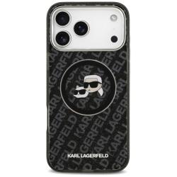Carcasa Karl Lagerfeld IML Glitter Karl&Choupette Heads cu MagSafe compatibila cu iPhone 17 Pro Max, Negru
