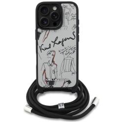 Carcasa Karl Lagerfeld Crossbody Grained Pattern & Logo compatibila cu iPhone 16 Pro Max, Gri