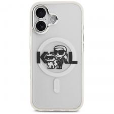 Carcasa Karl Lagerfeld IML Glitter Karl & Choupette Sketch Logo cu MagSafe compatibila cu iPhone 17, Transparent
