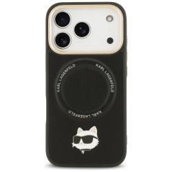 Carcasa Karl Lagerfeld Big Strap Choupette Metal Logo cu MagSafe compatibila cu iPhone 17 Pro Max, Negru