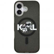 Carcasa Karl Lagerfeld IML Glitter Karl and Choupette Sketch Logo cu MagSafe compatibila cu iPhone 17, Negru