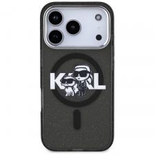 Carcasa Karl Lagerfeld IML Glitter Karl and Choupette Sketch Logo cu MagSafe compatibila cu iPhone 17 Pro, Negru