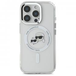 Carcasa Karl Lagerfeld IML Metal Karl and Choupette Head cu MagSafe compatibila cu iPhone 16 Pro, Alb