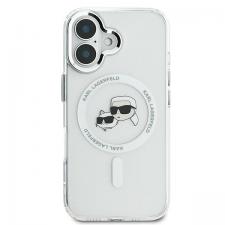 Carcasa Karl Lagerfeld IML Metal Karl and Choupette Head cu MagSafe compatibila cu iPhone 16 Plus, Alb