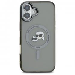 Carcasa Karl Lagerfeld IML Metal Karl and Choupette Head cu MagSafe compatibila cu iPhone 16 Plus, Negru