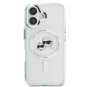 Carcasa Karl Lagerfeld IML Metal Karl and Choupette Head cu MagSafe compatibila cu iPhone 16, Alb