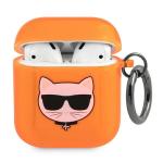Carcasa Karl Lagerfeld Choupette Head compatibila cu Apple AirPods 1 / 2, Portocaliu 2 - lerato.ro