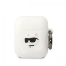 Karl Lagerfeld Style, Carcasa Karl Lagerfeld Silicone Choupette Head 3D compatibila cu Apple AirPods 1 / 2, Alb, lerato.ro