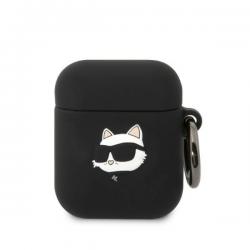 Carcasa Karl Lagerfeld Silicone Choupette Head 3D compatibila cu Apple AirPods 1 / 2, Negru