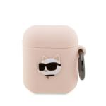 Carcasa Karl Lagerfeld Silicone Choupette Head 3D compatibila cu Apple AirPods 1 / 2, Roz 2 - lerato.ro