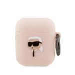 Carcasa Karl Lagerfeld Silicone Karl Head 3D compatibila cu Apple AirPods 1 / 2, Roz 2 - lerato.ro