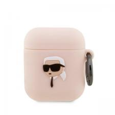 Karl Lagerfeld Style, Carcasa Karl Lagerfeld Silicone Karl Head 3D compatibila cu Apple AirPods 1 / 2, Roz, lerato.ro