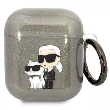 Karl Lagerfeld Style, Carcasa Karl Lagerfeld Glitter Karl and Choupette compatibila cu Apple AirPods 1 / 2, Negru, lerato.ro