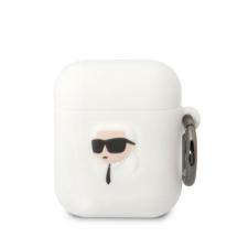 Karl Lagerfeld Style, Carcasa Karl Lagerfeld Silicone Karl Head 3D compatibila cu Apple AirPods 1 / 2, Alb, lerato.ro