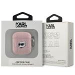 Carcasa Karl Lagerfeld Monogram Choupette Head compatibila cu Apple AirPods 1 / 2, Roz 4 - lerato.ro