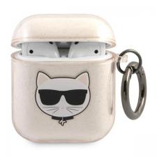 Karl Lagerfeld Style, Carcasa Karl Lagerfeld Glitter Choupette compatibila cu Apple AirPods 1 / 2, Gold, lerato.ro
