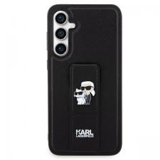 Carcasa Karl Lagerfeld Gripstand Saffiano Karl and Choupette Pins cu MagSafe compatibila cu Samsung Galaxy S23 FE, Negru