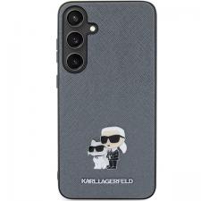 Carcasa Karl Lagerfeld Saffiano Karl and Choupette Pin compatibila cu Samsung Galaxy S24 Plus, Gri