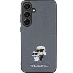 Carcasa Karl Lagerfeld Saffiano Karl and Choupette Metal Pin compatibila cu Samsung Galaxy S24, Gri 2 - lerato.ro