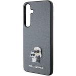 Carcasa Karl Lagerfeld Saffiano Karl and Choupette Metal Pin compatibila cu Samsung Galaxy S24, Gri 7 - lerato.ro