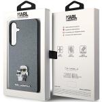 Carcasa Karl Lagerfeld Saffiano Karl and Choupette Metal Pin compatibila cu Samsung Galaxy S24, Gri 9 - lerato.ro