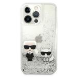 Carcasa Karl Lagerfeld Liquid Glitter Karl and Choupette compatibila cu iPhone 13 / 13 Pro, Silver 2 - lerato.ro