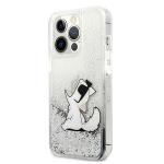 Carcasa Karl Lagerfeld Liquid Glitter Choupette Fun compatibila cu iPhone 13 Pro Max, Silver 3 - lerato.ro