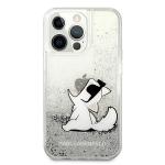 Carcasa Karl Lagerfeld Liquid Glitter Choupette Fun compatibila cu iPhone 13 Pro Max, Silver 2 - lerato.ro