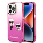 Carcasa Karl Lagerfeld Gradient Ikonik Karl and Choupette compatibila cu iPhone 14 Pro, Roz 4 - lerato.ro