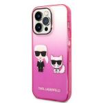 Carcasa Karl Lagerfeld Gradient Ikonik Karl and Choupette compatibila cu iPhone 14 Pro, Roz 3 - lerato.ro