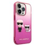 Carcasa Karl Lagerfeld Gradient Ikonik Karl and Choupette compatibila cu iPhone 14 Pro, Roz 5 - lerato.ro