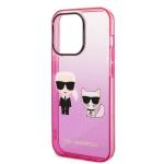 Carcasa Karl Lagerfeld Gradient Ikonik Karl and Choupette compatibila cu iPhone 14 Pro, Roz 7 - lerato.ro