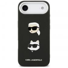 Carcasa Karl Lagerfeld FW Grained Karl and Choupette Heads Pins compatibila cu iPhone 17 Air, Negru