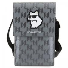 Huse universale / waterproof pentru telefoane, Geanta universala Karl Lagerfeld Saffiano Monogram Choupette, 1.5 x 12 x 2 cm, 2 compartimente, Silver, lerato.ro