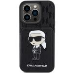 Carcasa Karl Lagerfeld Saffiano Cardslots and Stand Monogram Ikonik compatibila cu iPhone 15 Pro, Negru 2 - lerato.ro