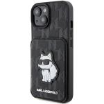 Carcasa Karl Lagerfeld Saffiano Cardslots and Stand Monogram Choupette compatibila cu iPhone 15, Negru 3 - lerato.ro