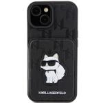 Carcasa Karl Lagerfeld Saffiano Cardslots and Stand Monogram Choupette compatibila cu iPhone 15, Negru 2 - lerato.ro