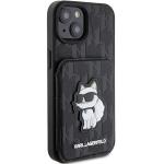 Carcasa Karl Lagerfeld Saffiano Cardslots and Stand Monogram Choupette compatibila cu iPhone 15, Negru 5 - lerato.ro