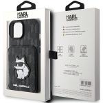 Carcasa Karl Lagerfeld Saffiano Cardslots and Stand Monogram Choupette compatibila cu iPhone 15, Negru 10 - lerato.ro