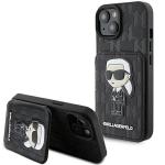 Carcasa Karl Lagerfeld Saffiano Cardslots and Stand Monogram Ikonik compatibila cu iPhone 15, Negru 4 - lerato.ro
