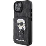Carcasa Karl Lagerfeld Saffiano Cardslots and Stand Monogram Ikonik compatibila cu iPhone 15, Negru 3 - lerato.ro