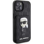 Carcasa Karl Lagerfeld Saffiano Cardslots and Stand Monogram Ikonik compatibila cu iPhone 15, Negru 5 - lerato.ro