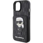 Carcasa Karl Lagerfeld Saffiano Cardslots and Stand Monogram Ikonik compatibila cu iPhone 15, Negru 7 - lerato.ro